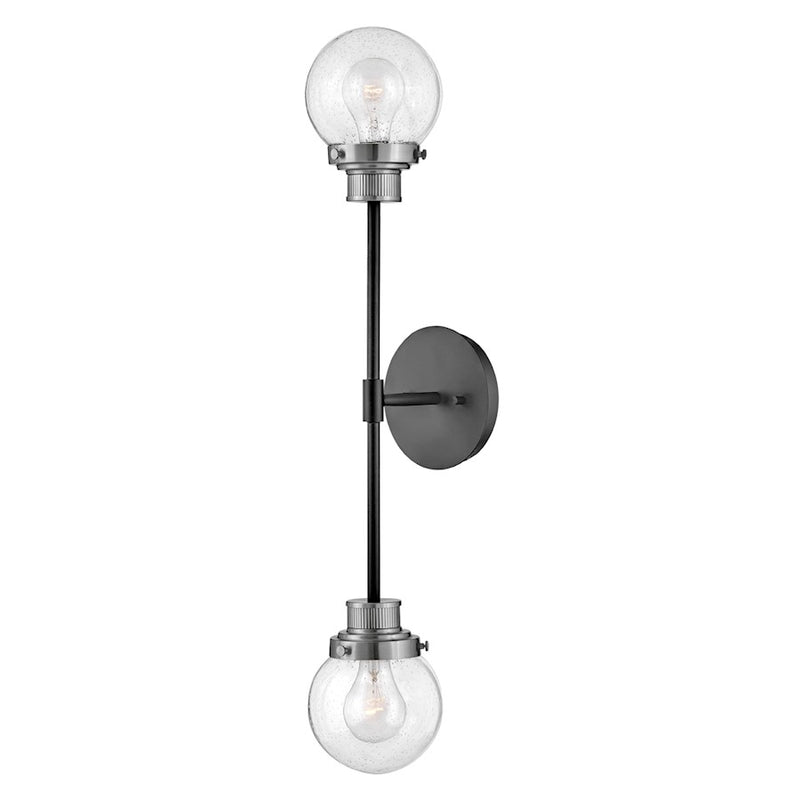 Hinkley Poppy 2-Light Wall Sconce | Mid-Century Modern Black Steel and Brushed Nickel with Clear Seedy Glass | Living Room & Hallway | Model 40692BK-BN