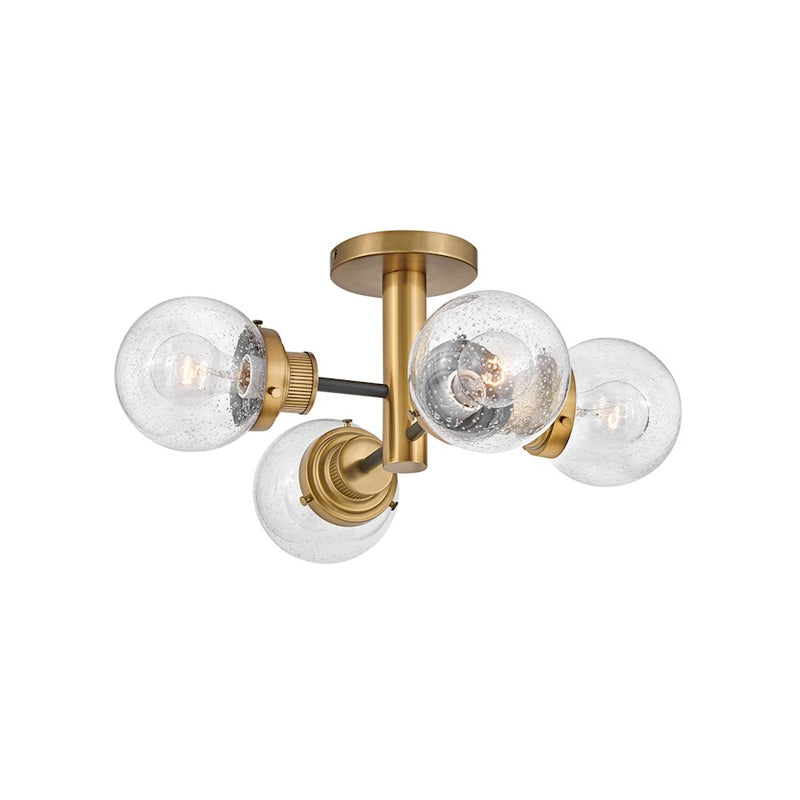 Hinkley Poppy 20in 4-Light Semi Flush Mount | Traditional Mid-Century Modern Black Steel and Brushed Nickel Clear Seedy Glass | Living | Model 40693BK-BN
