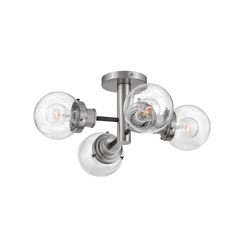 Hinkley Poppy 20in 4-Light Semi Flush Mount | Traditional Mid-Century Modern Black Steel and Brushed Nickel Clear Seedy Glass | Living | Model 40693BK-BN