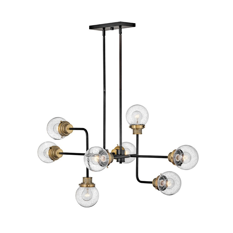 Hinkley Poppy 45in 8-Light Chandelier | Mid-Century Modern Black Steel and Heritage Brass Clear Seedy Glass | Dining Room & Living Room | Model 40698BK