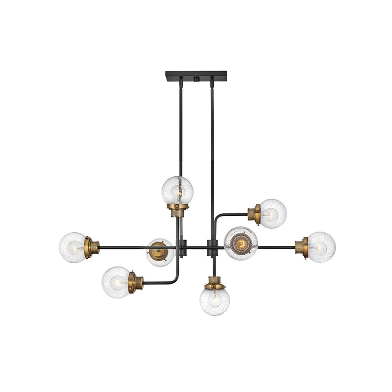 Hinkley Poppy 45in 8-Light Chandelier | Mid-Century Modern Black Steel and Heritage Brass Clear Seedy Glass | Dining Room & Living Room | Model 40698BK