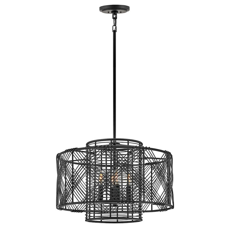 Hinkley Nikko 20in 4-Light Pendant | Transitional Coastal Black Steel | Kitchen Island & Dining Room | 20 x 20 x 14 in | Model 41063BLK