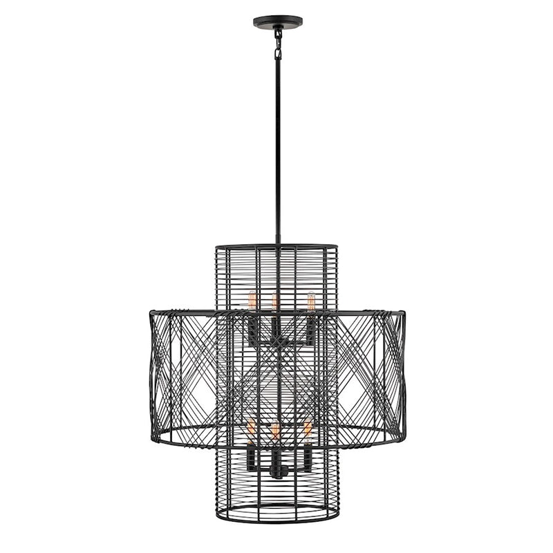Hinkley Nikko 26in 6-Light Chandelier | Transitional Black Steel | Dining Room & Living Room | 26 x 26 x 28 in | Model 41065BLK