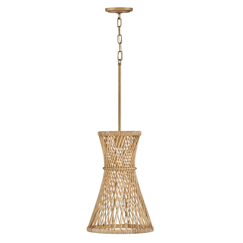 Hinkley Twyla 12in 1-Light Pendant | Transitional Coastal Burnished Gold Steel and Natural Reed Shade | Living Room & Dining Room | 12 x | Model 41267BNG