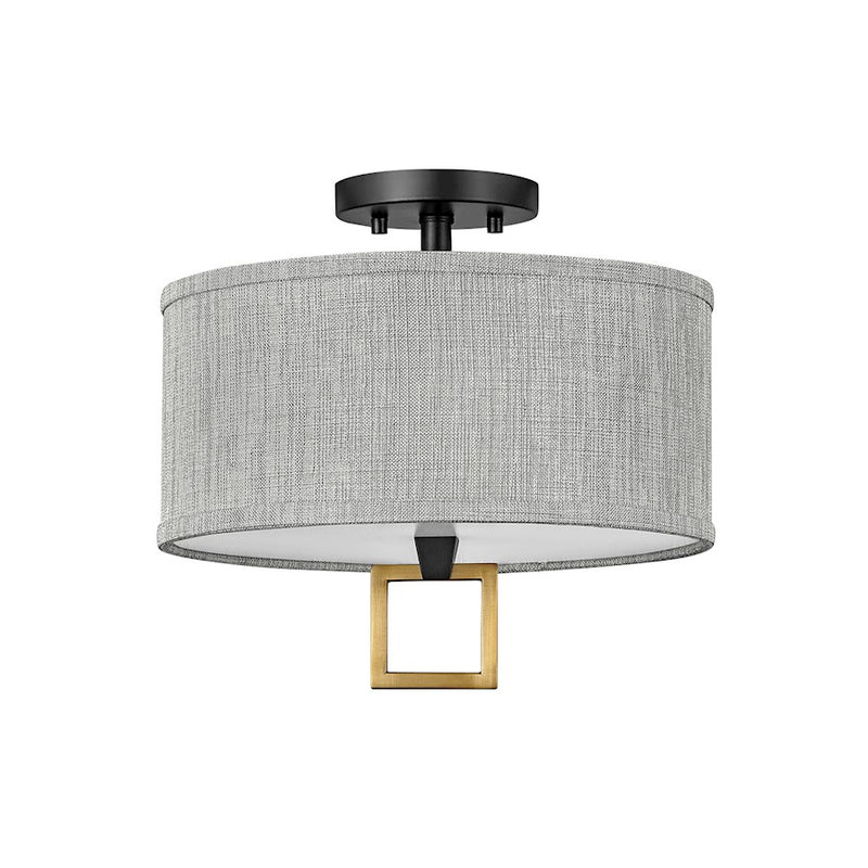 Hinkley Link 13in 2-Light Flush Mount | Traditional Black Steel and Heritage Brass with Heathered Gray Slub Shade | Hallway & Foyer | Model 41805BK