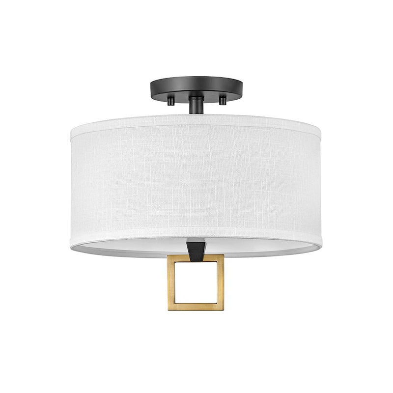 Hinkley Link 13in 2-Light Flush Mount | Traditional Black Steel and Heritage Brass with Off White Linen Shade | Hallway & Bedroom Ceiling | Model 41806BK