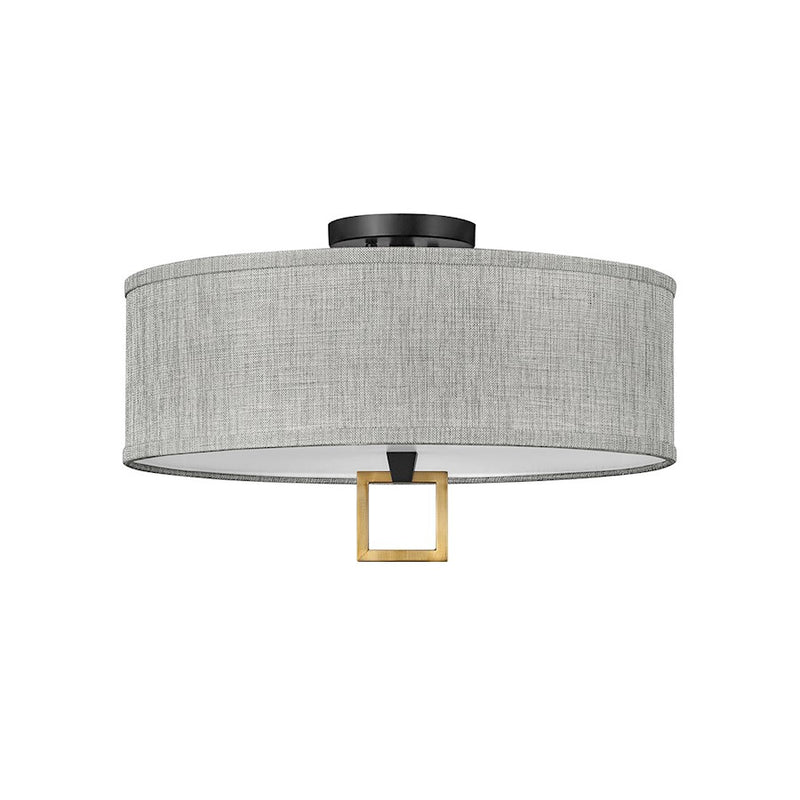 Hinkley Link 3-Light Flush Mount | Traditional Black Steel and Heathered Gray Slub Shade | Hallway & Foyer Ceiling Light | 18 x 6 in Shade | Model 41807BK