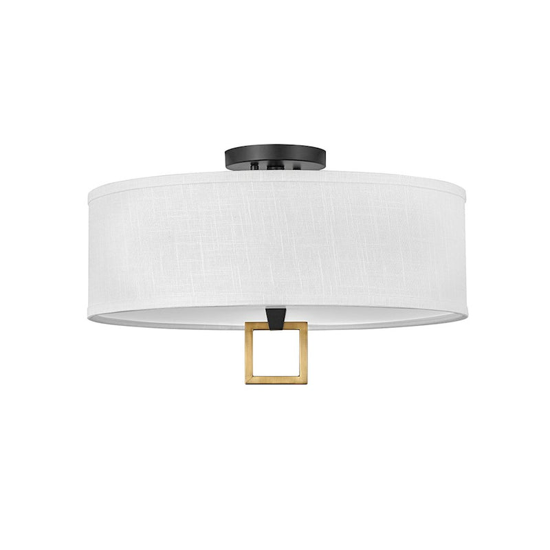 Hinkley Link 18in 3-Light Flush Mount | Traditional Black Steel and Off White Linen Shade | Hallway & Foyer | 18 x 18 x 12 in | Model 41808BK