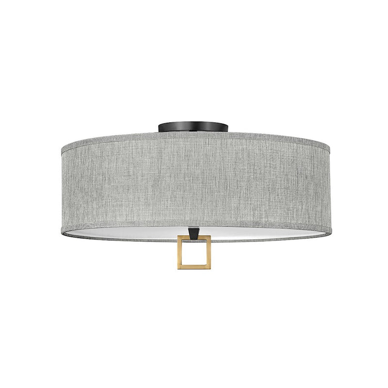 Hinkley Link 24in 4-Light Flush Mount | Traditional Black Steel and Heathered Gray Slub | Foyer & Hallway | 23.75 x 23.75 x 12 in | Model 41809BK
