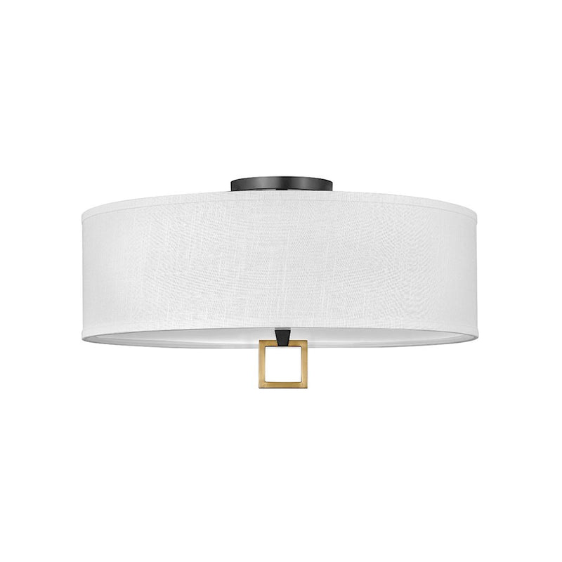 Hinkley Link 24in 4-Light Flush Mount | Traditional Black Steel and Off White Linen Shade | Hallway & Foyer | 24 x 24 x 13 in | Model 41810BK
