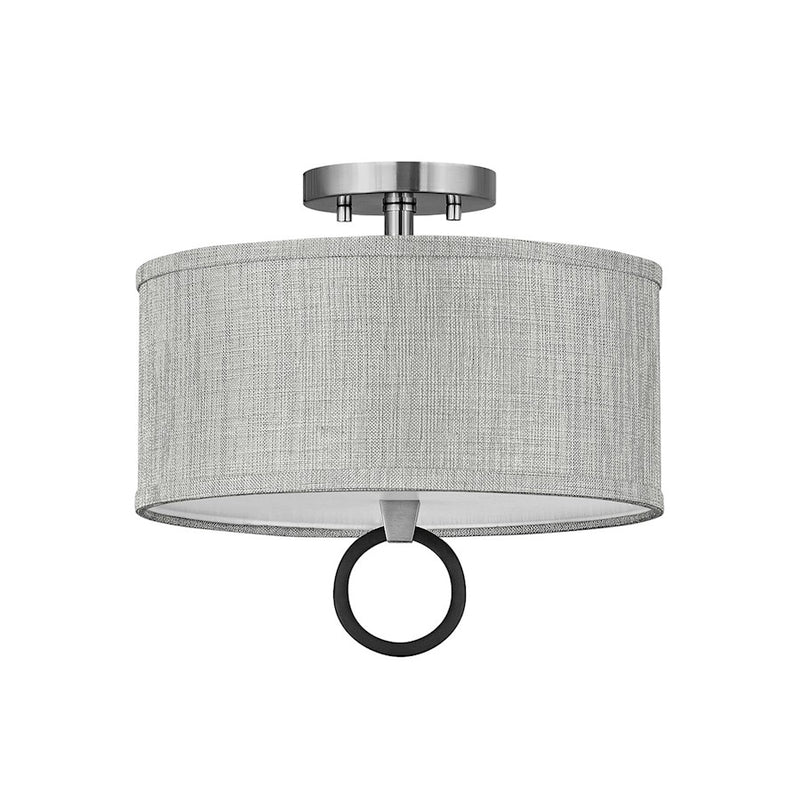 Hinkley Link 13in 2-Light Flush Mount | Traditional Brushed Nickel Steel and Heathered Gray Slub Shade | Hallway & Foyer Ceiling Light | Model 41905BN