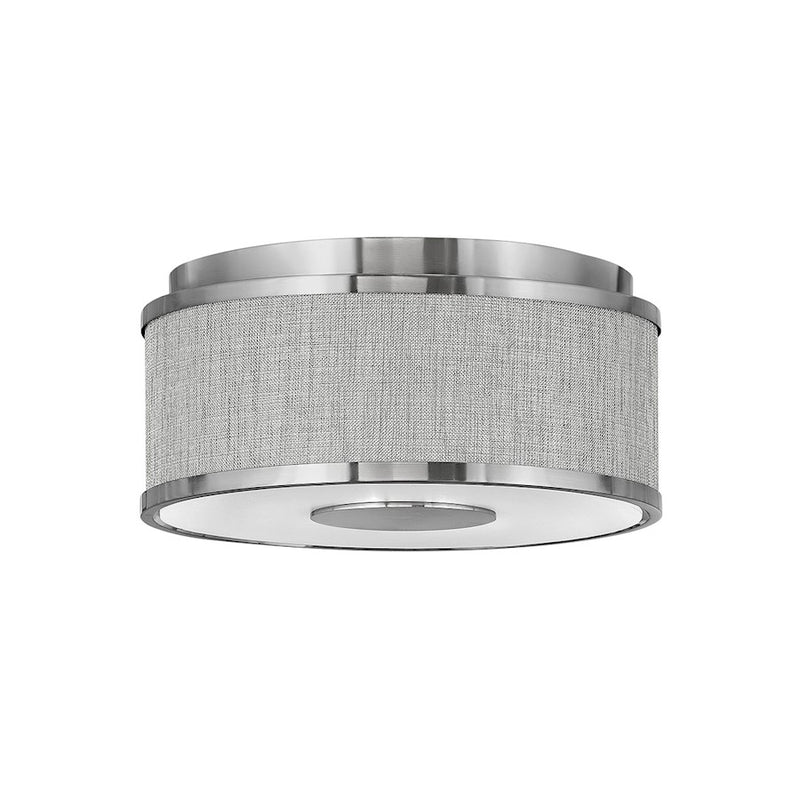 Hinkley Halo 13in 2-Light Flush Mount | Transitional Brushed Nickel Steel and Heathered Gray Slub Shade | Living Room, Bedroom & Hallway | Model 42005BN