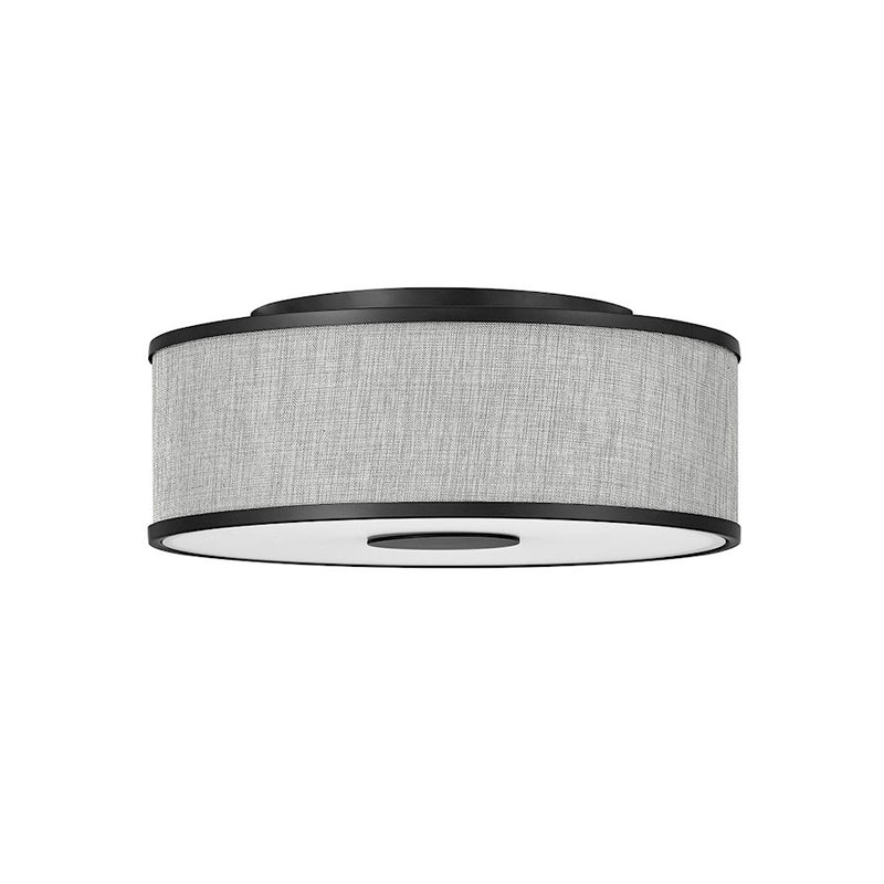 Hinkley Halo 18in 3-Light Flush Mount | Transitional Black Steel and Heathered Gray Slub Shade | Hallway & Foyer | 18 x 18 x 7 in | Model 42007BK