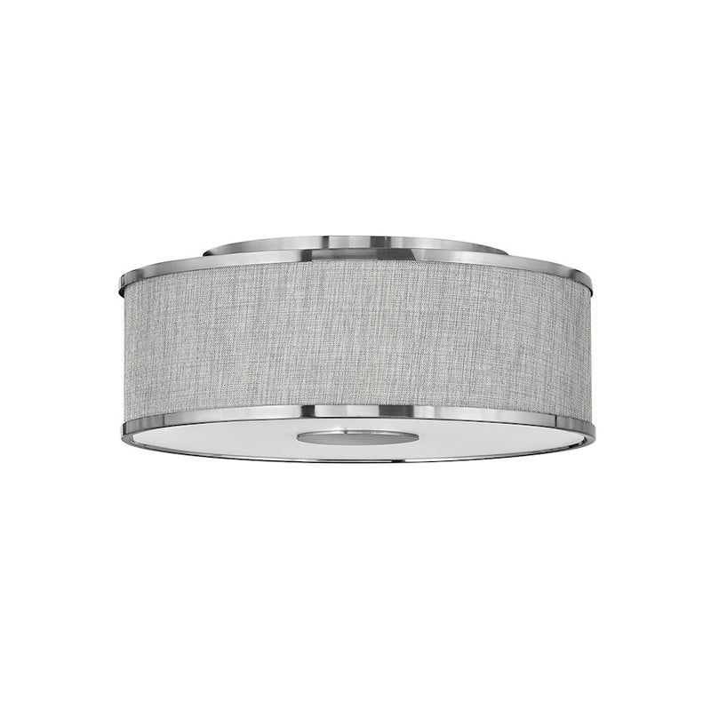 Hinkley Halo 18in 3-Light Flush Mount | Transitional Brushed Nickel Steel and Heather Gray Slub Shade | Hallway & Foyer | 18 x 18 x 7 in | Model 42007BN