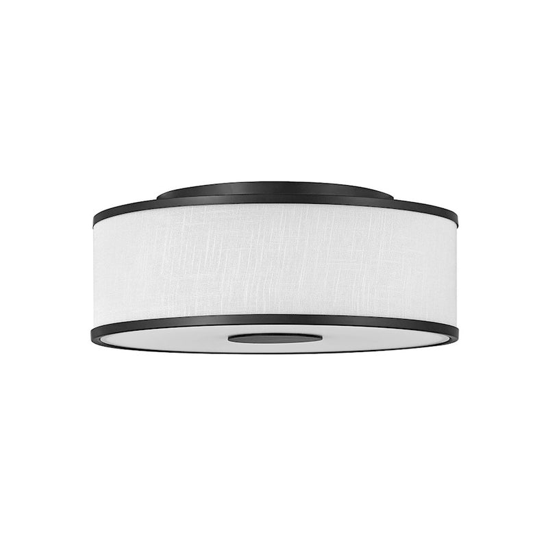 Hinkley Halo 18in 3-Light Flush Mount | Transitional Black Steel and Off White Linen Shade | Hallway & Foyer | 18 x 18 x 7 in | Model 42008BK