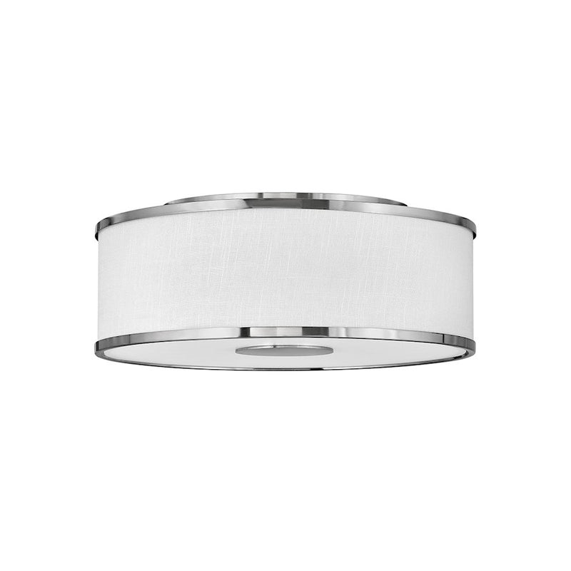 Hinkley Halo 18in 3-Light Flush Mount | Transitional Brushed Nickel Steel and Off White Linen Shade | Living Room & Bedroom Hallway | 18 x | Model 42008BN