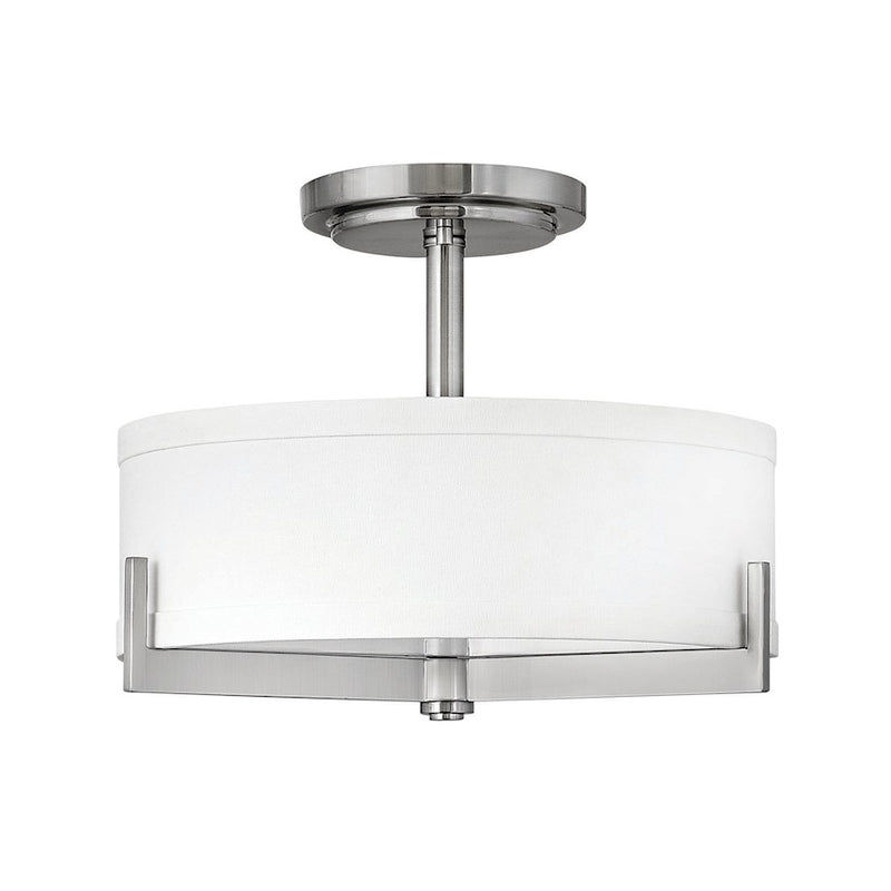 Hinkley Hayes 16in 3-Light Hall & Foyer Light | Transitional Brushed Nickel Steel and Off-White Linen Shade | Entryway & Stairwell | 16 x | Model 4231BN