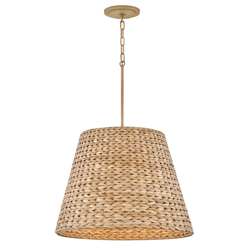 Hinkley Seabrook 24in 1-Light Chandelier | Bohemian Burnished Gold Steel and Handwoven Seagrass | Kitchen, Bathroom & Bedroom | 24 x 24 x | Model 43224BNG