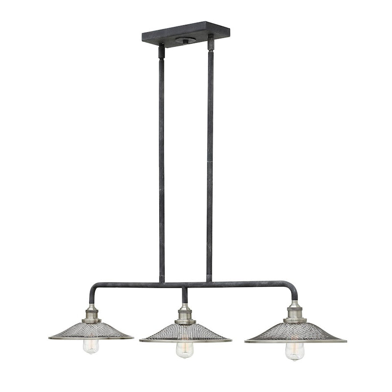 Hinkley Rigby 40in 3-Light Linear Chandelier | Vintage Industrial Aged Zinc Steel | Kitchen Island & Dining Room | 40 x 7 in | Model 4364DZ