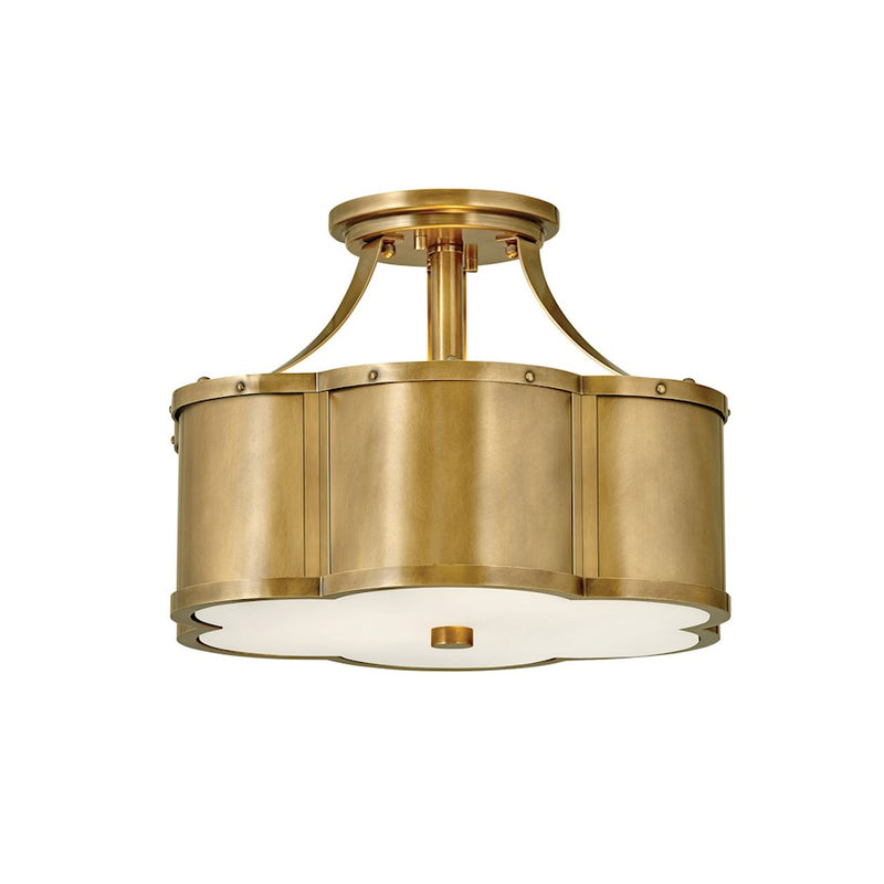 Hinkley Chance 14in 2-Light Semi-Flush Mount | Traditional Polished Nickel Steel and Etched Opal Glass | Hallway & Foyer | 14 x 14 x 10 in | Model 4443PN