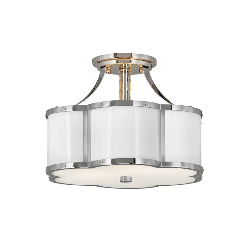 Hinkley Chance 14in 2-Light Semi-Flush Mount | Traditional Polished Nickel Steel and Etched Opal Glass | Hallway & Foyer | 14 x 14 x 10 in | Model 4443PN