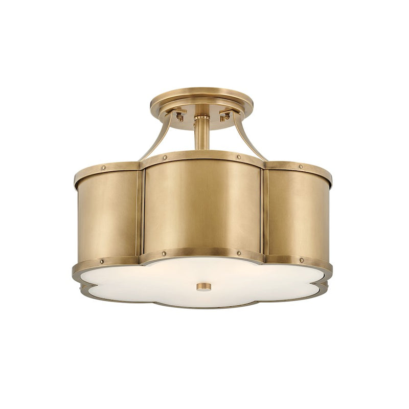 Hinkley Chance 18in 3-Light Semi-Flush Mount | Traditional Heritage Brass Steel and Etched Lens | Entryway & Hallway | 18 x 18 x 13 in | Model 4444HB