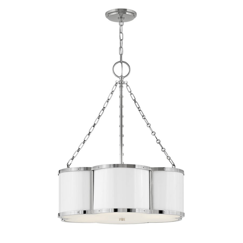 Hinkley Chance 22in 3-Light Chandelier | Traditional Polished Nickel Steel and Polished White Etched Lens | Dining Room & Living Room | 22 | Model 4446PN