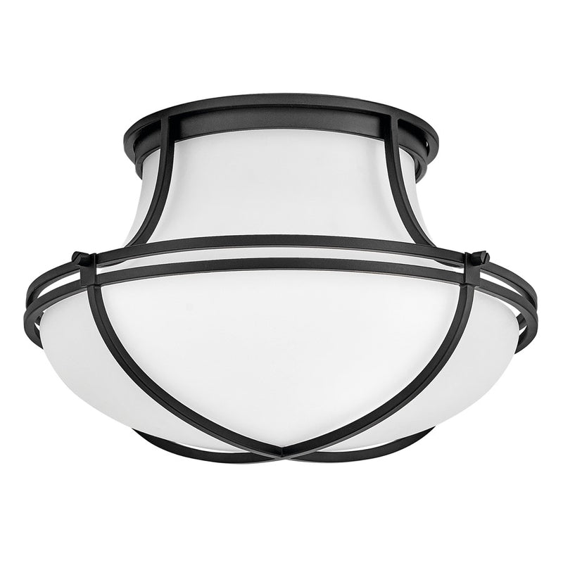Hinkley Lighting Saddler 3 Light Flush Mount, Black/Etched Opal