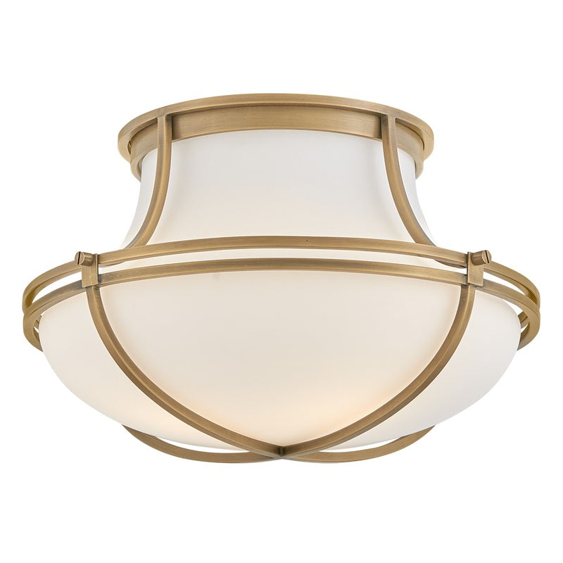 Hinkley Lighting Saddler 3Lt Flush Mount, Heritage Brass/Etched Opal