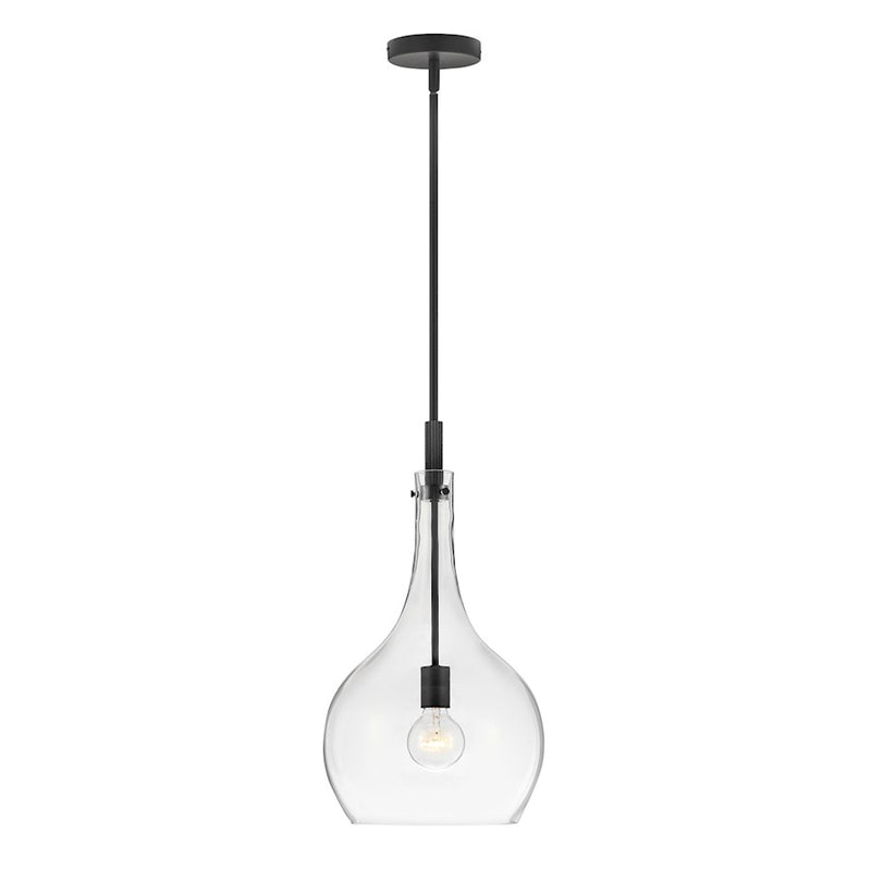 Hinkley Ziggy 12in 1-Light Pendant | Transitional Black Steel and Clear Glass | Kitchen Island & Dining Room | 12 x 12 x 23 in | Model 4457BK-CL