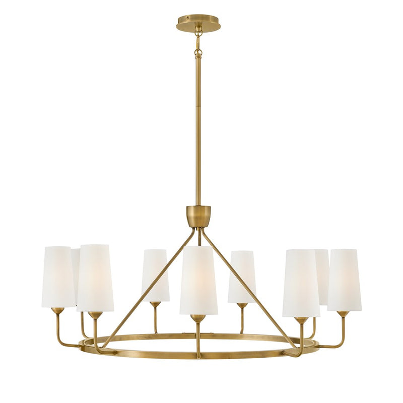 Hinkley Lewis 37in 9-Light Chandelier | Traditional Heritage Brass Steel and Natural Paper Shade | Dining Room & Living Room | 37 x 37 x | Model 45009HB