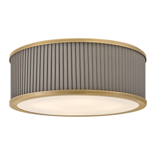 Hinkley Arden 17in 3-Light Flush Mount | Traditional Heritage Brass Steel and Pleated Faux Leather | Bedroom & Hallway | 17 x 17 x 6 in | Model 45053HB