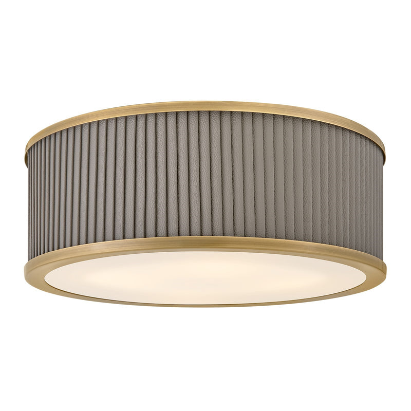 Hinkley Arden 17in 3-Light Flush Mount | Traditional Heritage Brass Steel and White Pleated Faux Leather | Bedroom & Hallway Ceiling Light | Model 45053HB