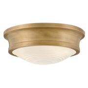 Hinkley Ellis 14in 3-Light Flush Mount | Transitional Heritage Brass Steel and Etched Opal Glass | Hallway & Bedroom Ceiling Light | 14 x | Model 45123HB
