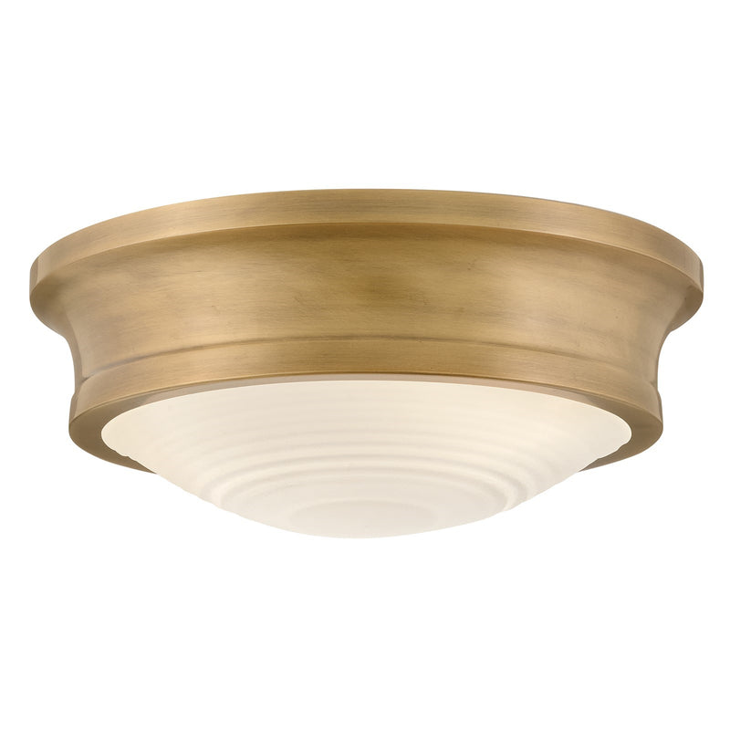Hinkley Ellis 14in 3-Light Flush Mount | Transitional Heritage Brass Steel and Etched Opal Glass | Hallway & Bedroom Ceiling Light | 14 x | Model 45123HB