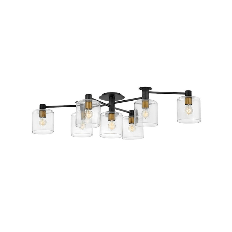 Hinkley Axel 34in 7-Light Ceiling Light | Transitional Brushed Nickel and Black Steel Clear Glass | Living Room & Foyer | 34 x 59 x 12 in | Model 4513BN
