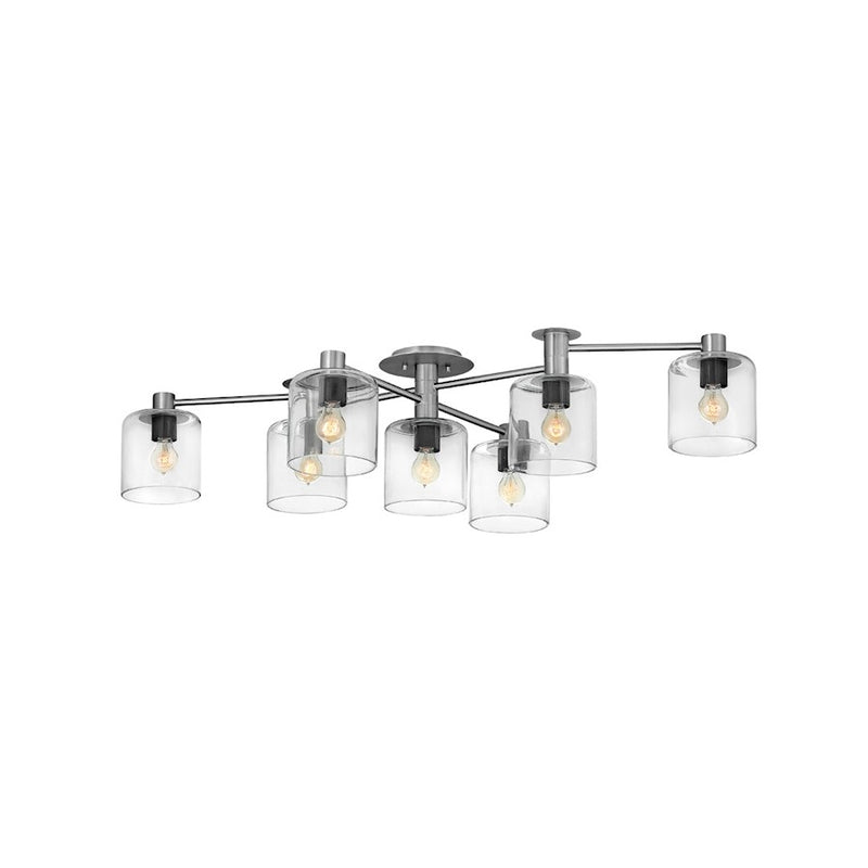 Hinkley Axel 34in 7-Light Ceiling Light | Transitional Brushed Nickel and Black Steel Clear Glass | Living Room & Foyer | 34 x 59 x 12 in | Model 4513BN