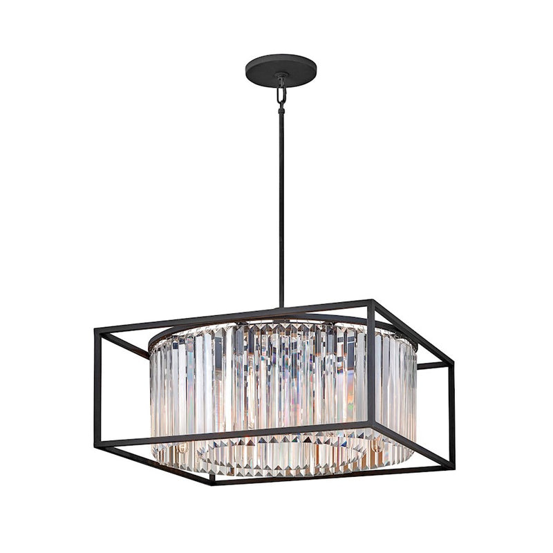 Hinkley Giada 38in 3-Light Chandelier | Modern Black Steel and Crystal Prism | Living Room & Dining Room | 12 x 38 x 14 in | Model 4556BK