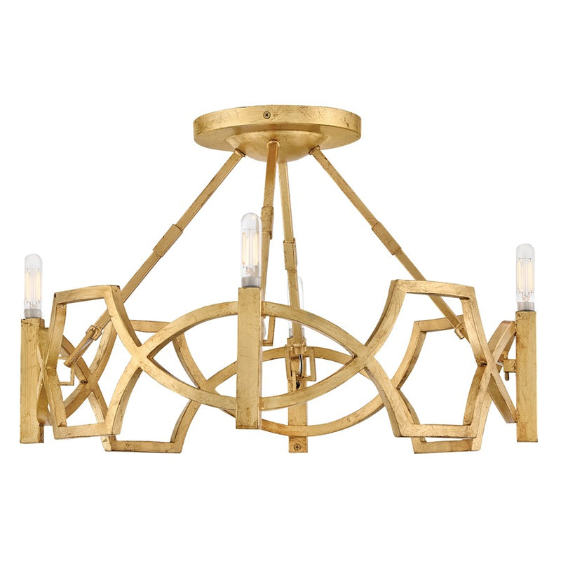 Hinkley Leona 22in 4-Light Semi-Flush Mount | Traditional Distressed Brass Steel Drum | Living Room & Dining Room | 22 x 22 x 13.5 in | Model 45783DA