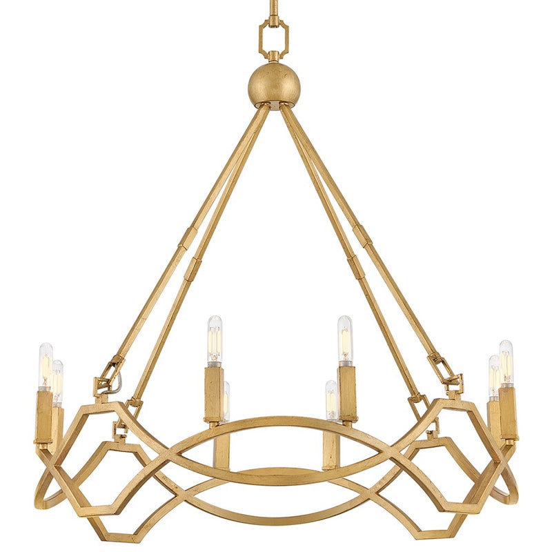 Hinkley Leona 42in 8-Light Chandelier | Traditional Distressed Brass Steel | Dining Room & Living Room | 27 x 27 x 42 in | Model 45784DA