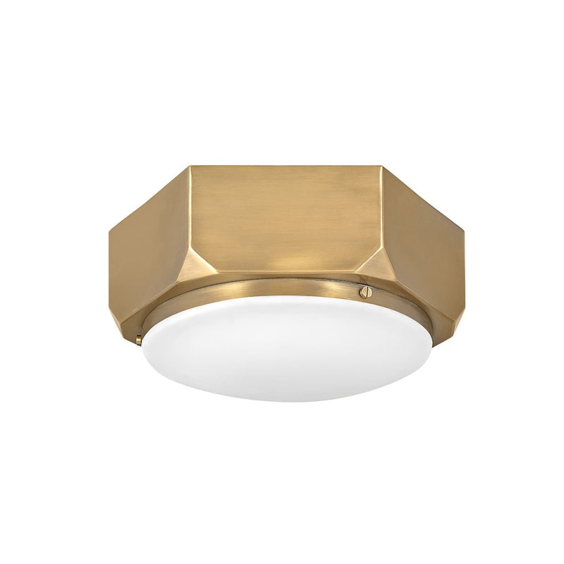 Hinkley Hex 16in 3-Light Flush Mount | Industrial Warm Brass Steel and Etched Opal Glass | Hallway & Foyer Entryway | 16 x 16 x 6 in | Model 4583WS