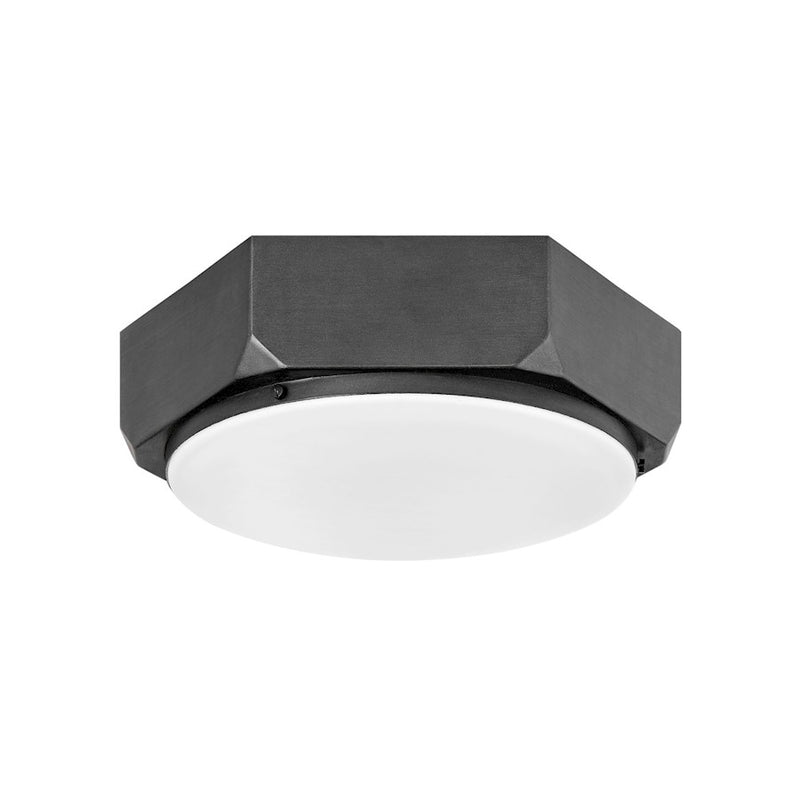 Hinkley Hex 16in 3-Light Flush Mount | Industrial Warm Brass Steel and Etched Opal Glass | Hallway & Foyer Entryway | 16 x 16 x 6 in | Model 4583WS