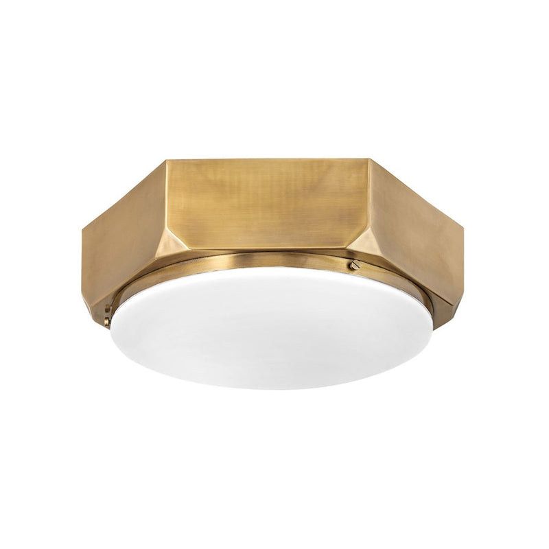 Hinkley Hex 16in 3-Light Flush Mount | Industrial Warm Brass Steel and Etched Opal Glass | Hallway & Foyer Entryway | 16 x 16 x 6 in | Model 4583WS