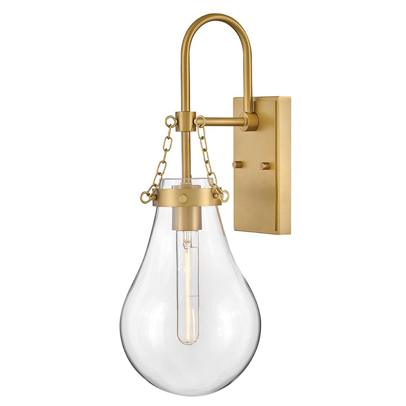 Hinkley Eloise 1-Light Wall Sconce | Transitional Lacquered Brass Steel and Clear Glass | Bathroom & Hallway Accent | 8.5 x 7.25 x 20 in | Model 46050LCB