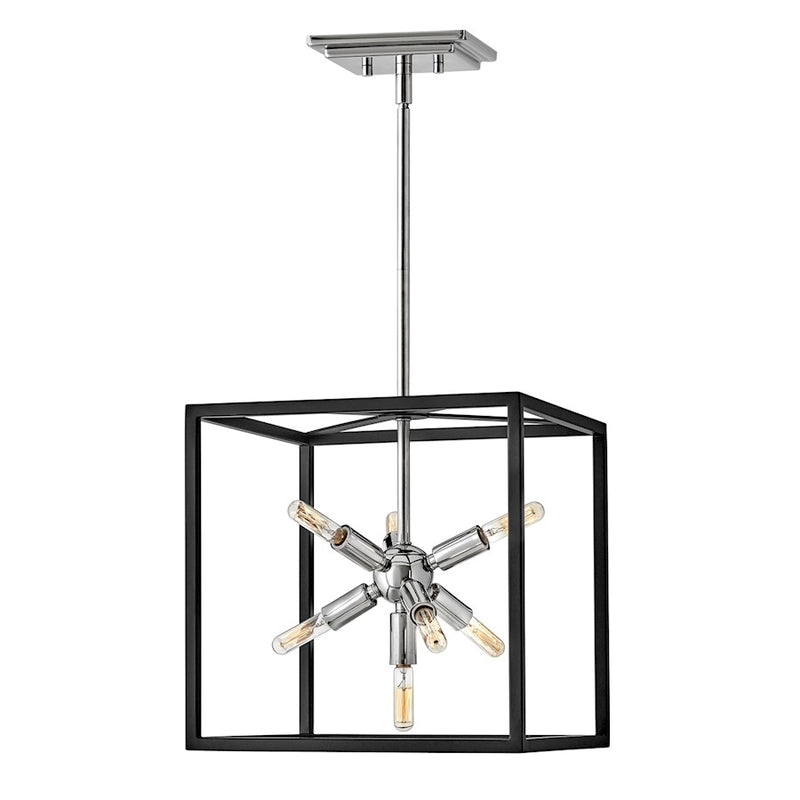 Hinkley Aros 13in 7-Light Pendant | Mid-Century Modern Black Steel and Polished Nickel | Kitchen Island & Dining Room | 13 x 13 x 14 in | Model 46313BLK-PN