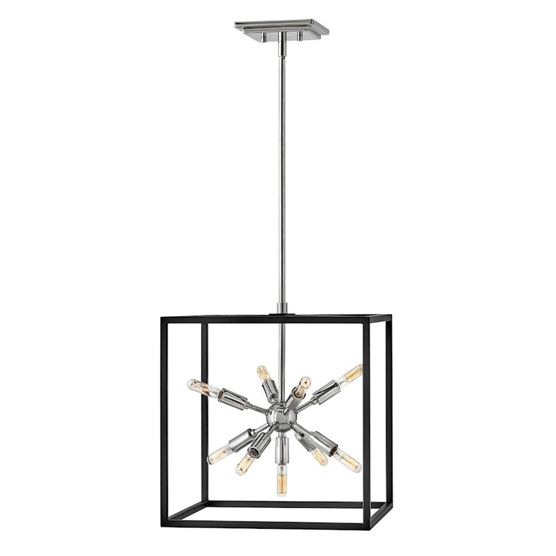 Hinkley Aros 13in 7-Light Pendant | Mid-Century Modern Black Steel and Polished Nickel | Kitchen Island & Dining Room | 13 x 13 x 14 in | Model 46313BLK-PN