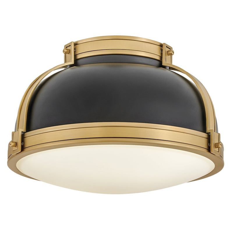 Hinkley Lighting Barton 2 Light Flush Mount, Black/Etched Opal