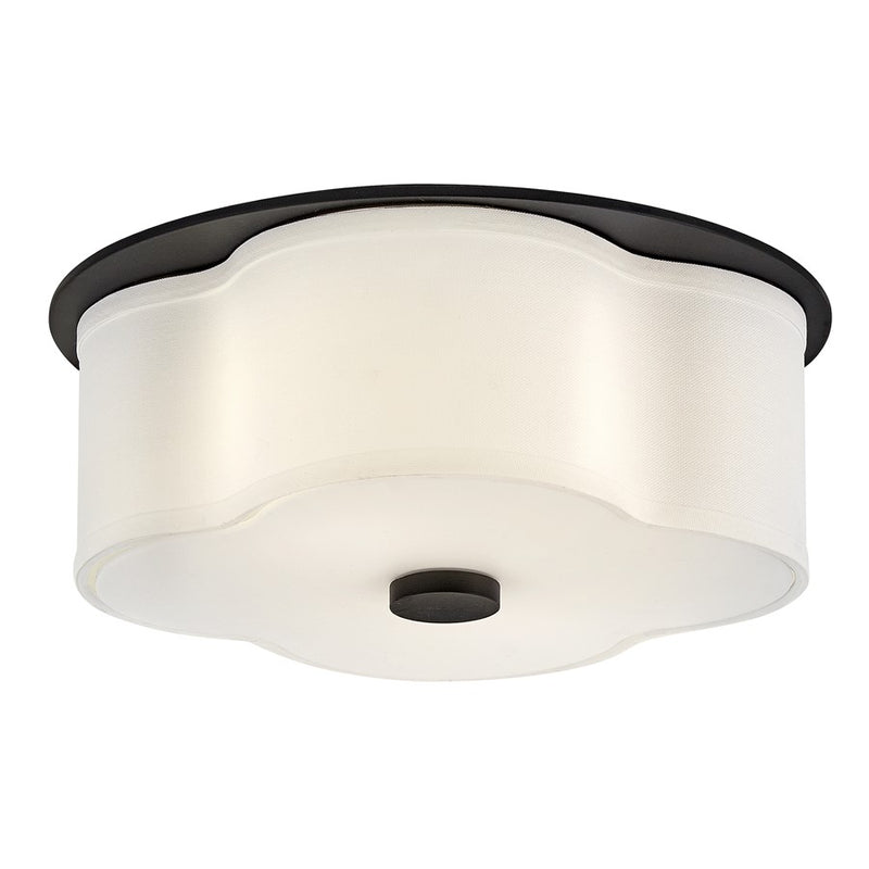 Hinkley Delaney 14in 2-Light Flush Mount | Traditional Black Steel and Off-White Linen Shade | Bedroom & Hallway Ceiling Light | 14 x 14 x | Model 46441BK