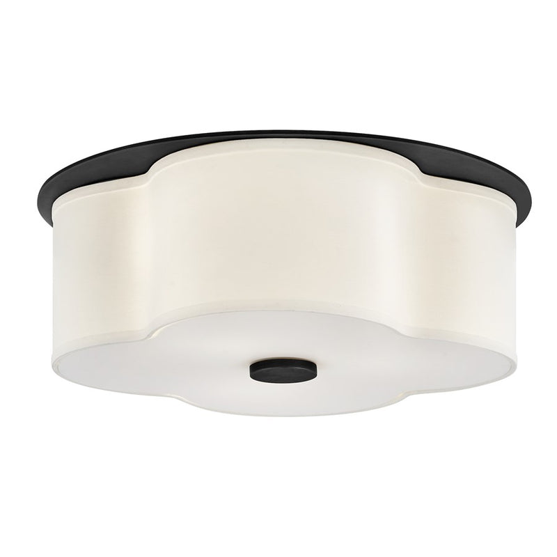 Hinkley Delaney 20in 3-Light Flush Mount | Traditional Black Steel and Off-White Linen Shade | Living Room, Bedroom & Hallway | 20 x 20 x | Model 46443BK