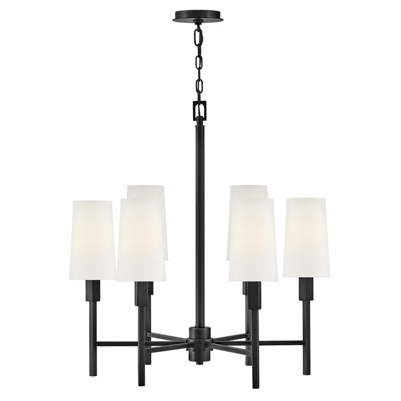 Hinkley Fenwick 28in 6-Light Chandelier | Traditional Black Steel and Natural Paper Shade | Dining Room & Living Room | 28 x 28 x 29 in | Model 46455BK